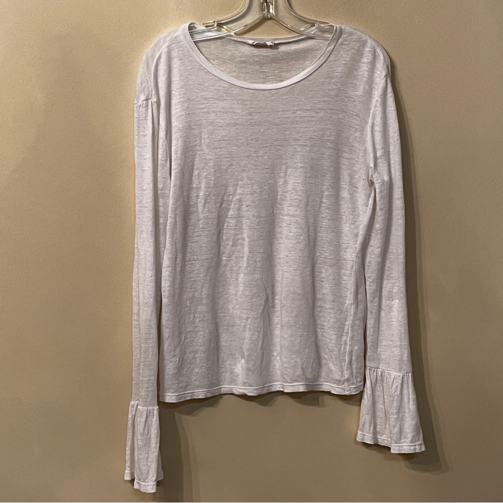 FRAME Denim White Bell-Sleeve Linen Top - Picture 2 of 7